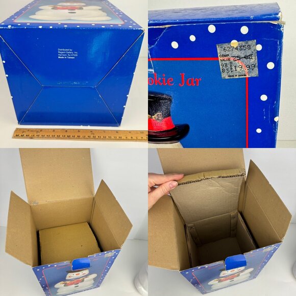 Vtg‎ 90s Snowman Holding Cookies Cookie Jar w Lid Storage Orig Box Crazing READ - Picture 9 of 13